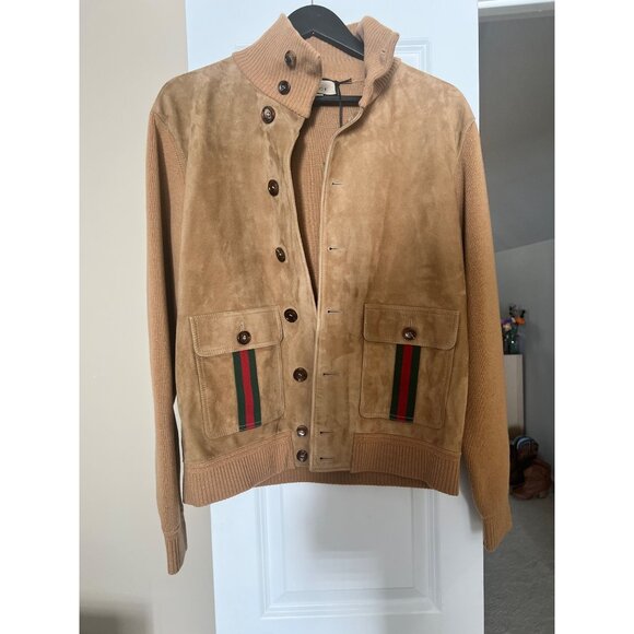 Gucci Unisex XS Tan Suede with Knit & Signature Stripe Accents (NWT) - Picture 9 of 10